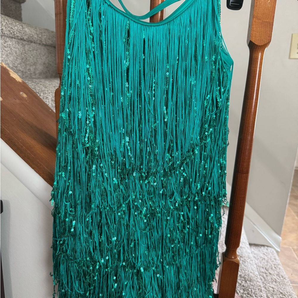 Kids Teal Fringe Dance Costume